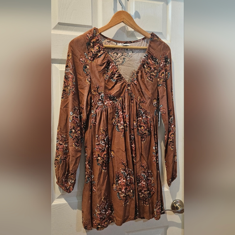 O'Neill Brown Floral Long Sleeve Dress